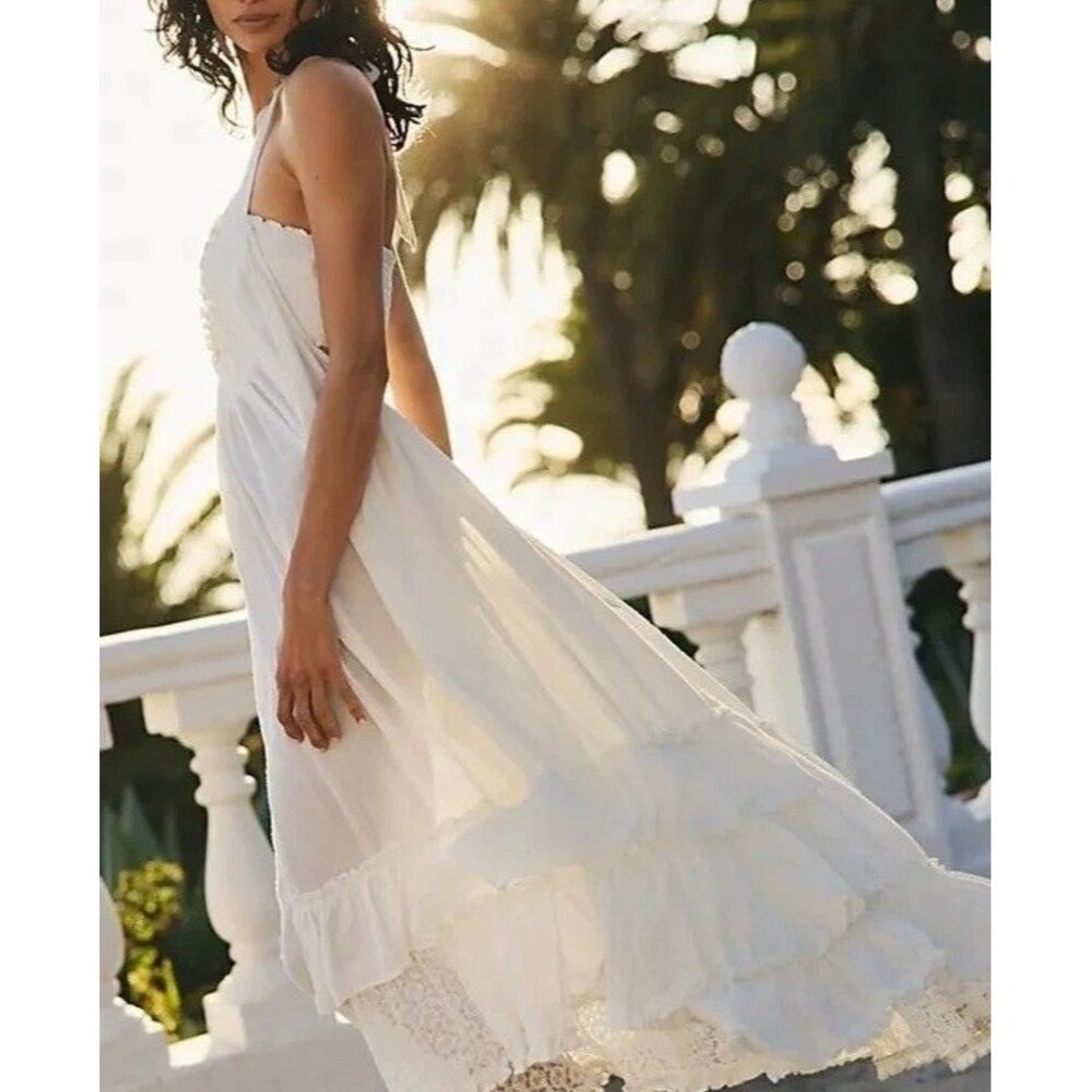 Free People Free-Est Kauri Maxi Dress Gauze Smocked Halter Tiered Lace S 287751 - Picture 5 of 9